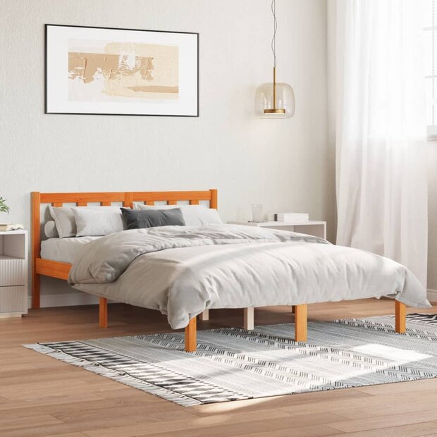 Bed met matras massief grenenhout wasbruin 140x190 cm 1