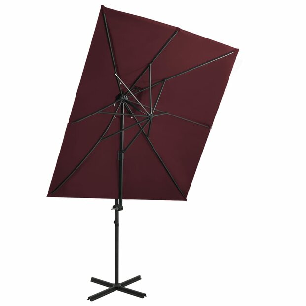 Zweefparasol met dubbel dak 250x250 cm bordeauxrood 1