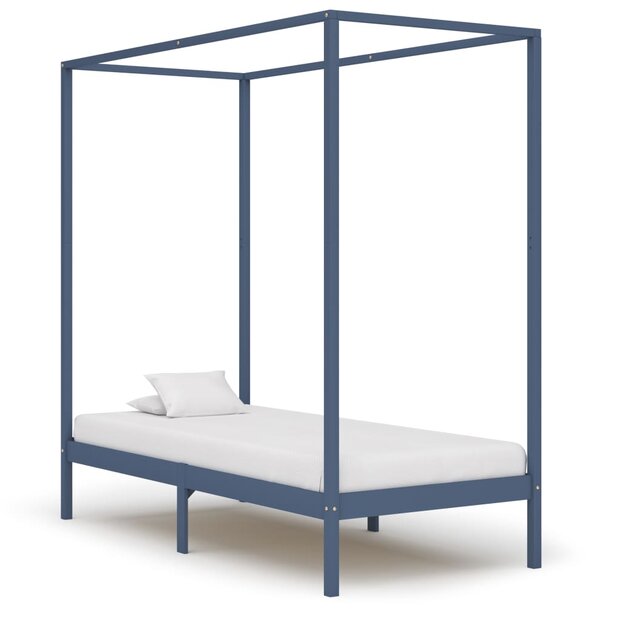Hemelbedframe massief grenenhout grijs 100x200 cm 1