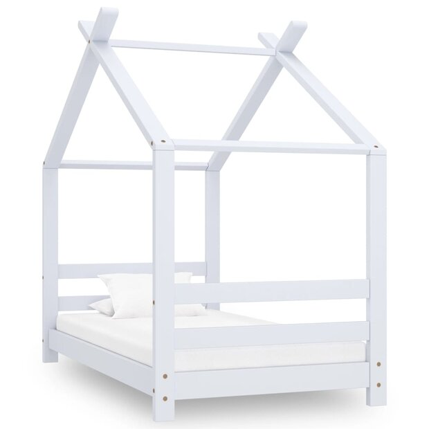 Kinderbedframe massief grenenhout wit 70x140 cm 1
