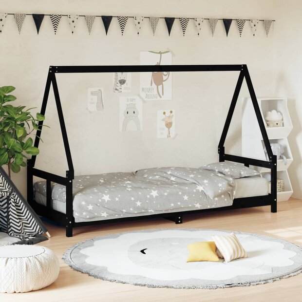 Kinderbedframe 80x200 cm massief grenenhout zwart 1