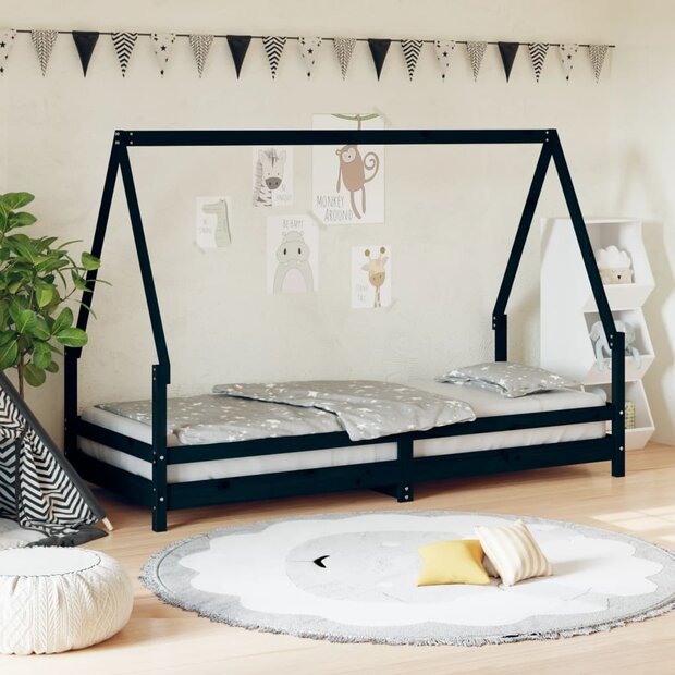 Kinderbedframe 80x200 cm massief grenenhout zwart 1