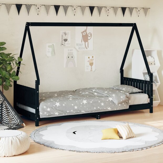 Kinderbedframe 80x200 cm massief grenenhout zwart 1