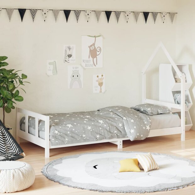 Kinderbedframe 90x190 cm massief grenenhout wit 1