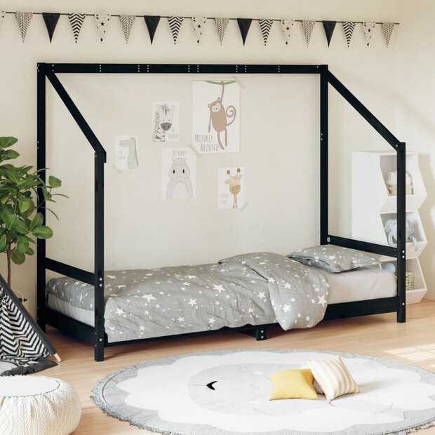 Kinderbedframe 80x200 cm massief grenenhout zwart 1