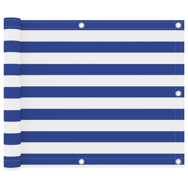 Balkonscherm 75x500 cm oxford stof wit en blauw 1