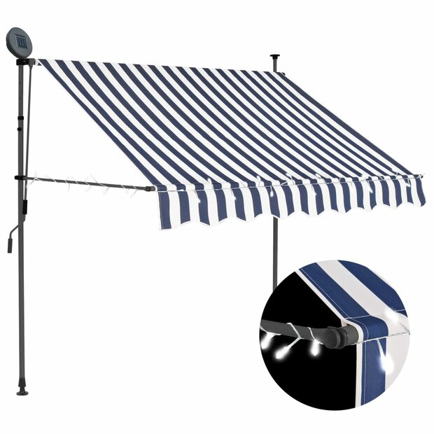 Luifel handmatig uitschuifbaar met LED 150 cm blauw en wit 1