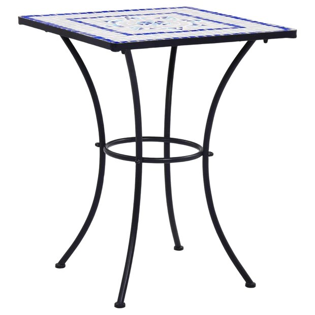 Bistrotafel moza&iuml;ek 60 cm keramiek blauw en wit 1