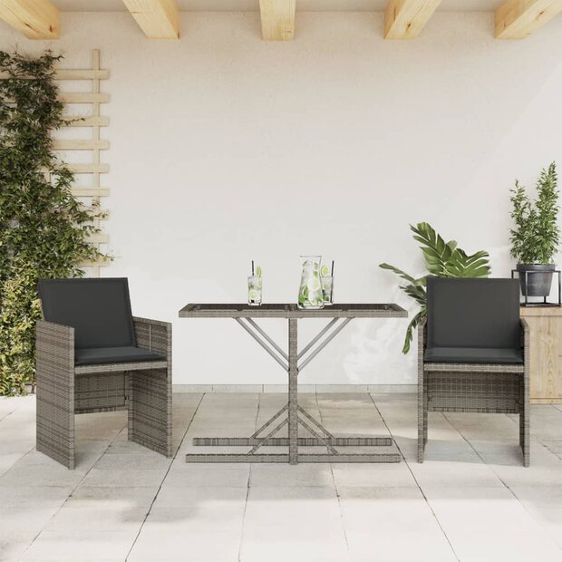 3-delige Bistroset met kussens poly rattan grijs 1