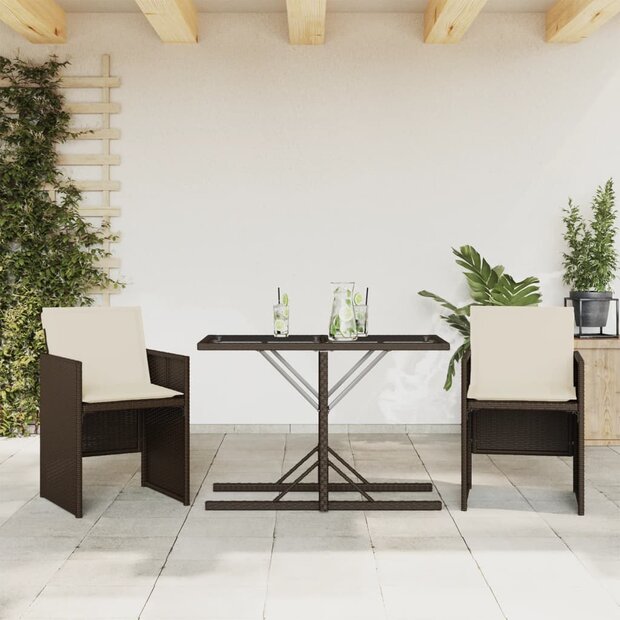 3-delige Bistroset met kussens poly rattan bruin 1
