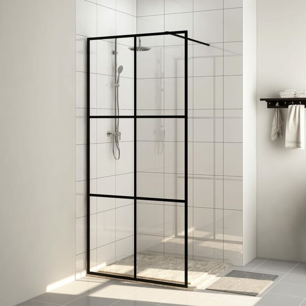 Inloopdouchewand 100x195 cm ESG-glas transparant en zwart 1