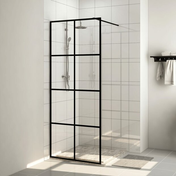 Inloopdouchewand 80x195 cm ESG-glas transparant en zwart 1