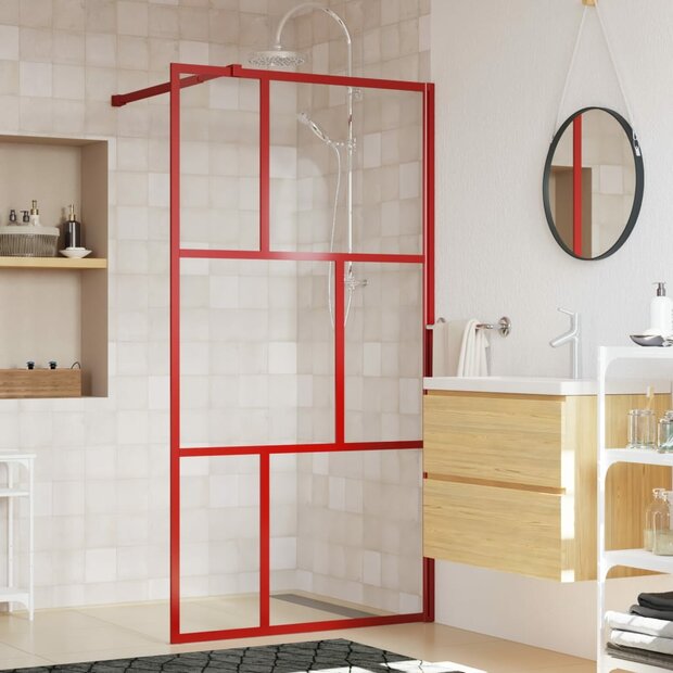Inloopdouchewand transparant 115x195 cm ESG-glas rood 1