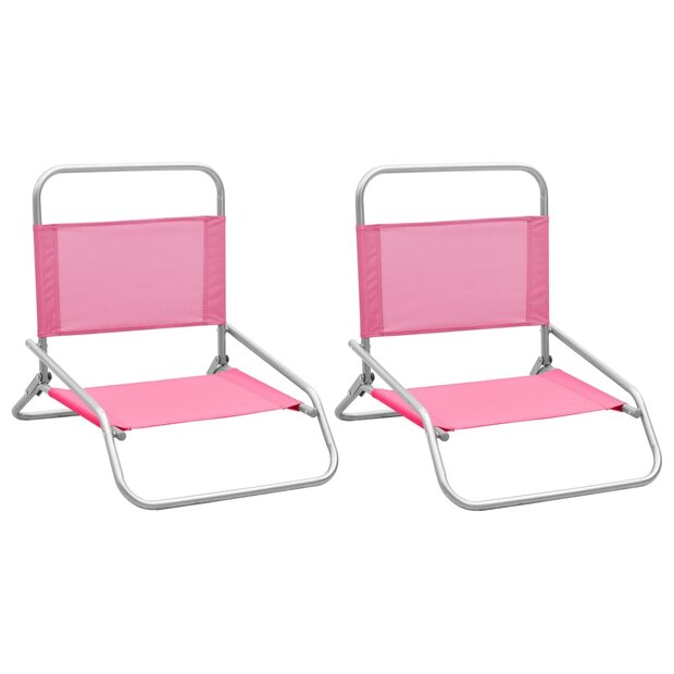 Strandstoelen 2 st inklapbaar stof roze 1