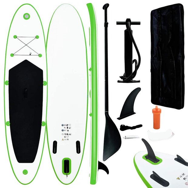 Stand Up Paddleboardset opblaasbaar groen en wit 1