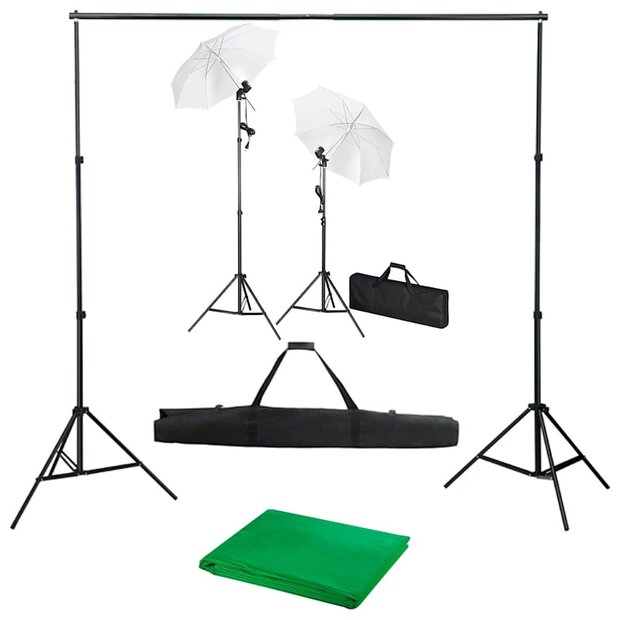 Fotostudioset met achtergrond, lampen en paraplu&amp;apos;s 1