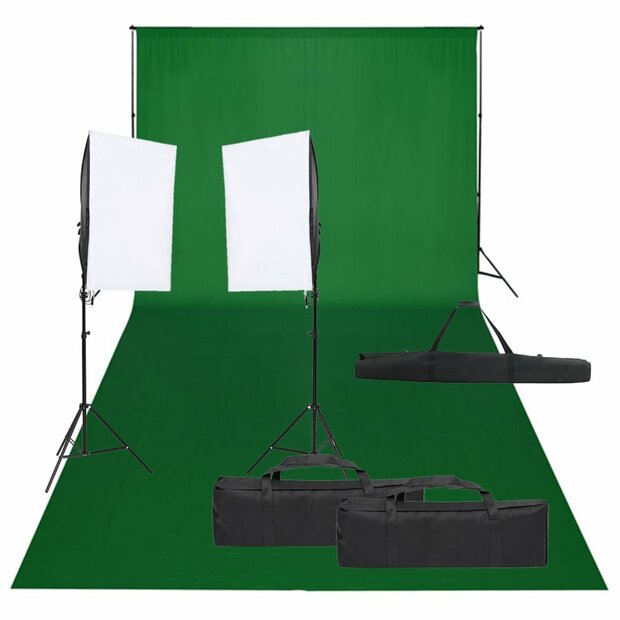 Fotostudioset met verlichtingsset en achtergrond 1