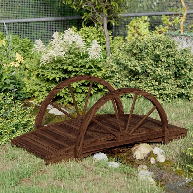 Tuinbrug met half wiel 99x50x38 cm massief vurenhout 1