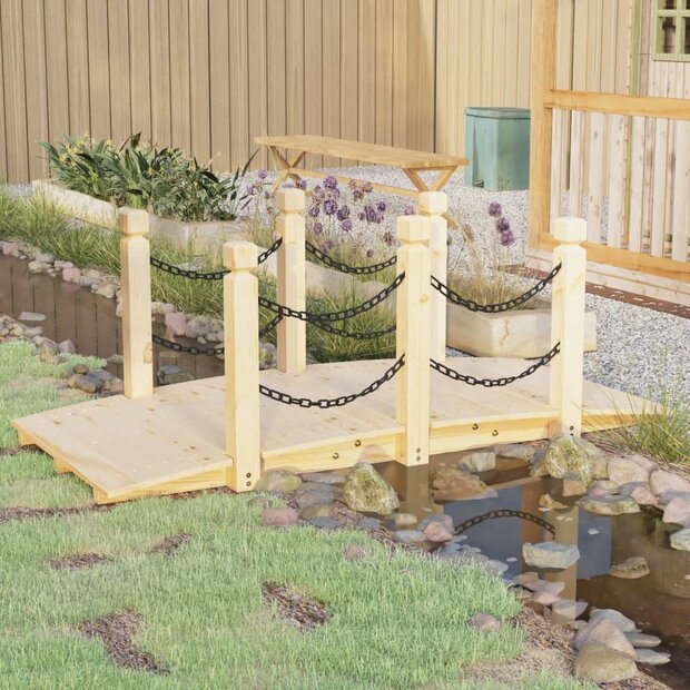 Tuinbrug met kettingrails 150x67x56 cm massief vurenhout 1