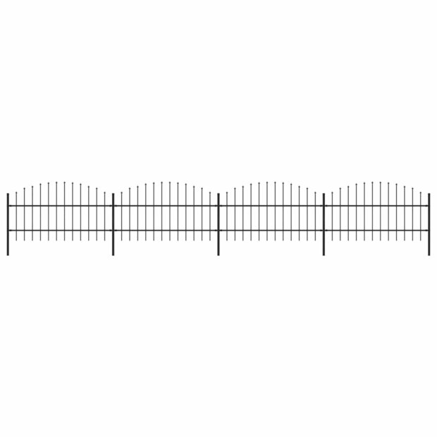 Tuinhek met speren bovenkant (0,75-1)x6,8 m staal zwart 1