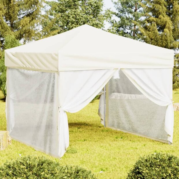 Partytent inklapbaar met zijwanden 3x3 m cr&egrave;mekleurig 1