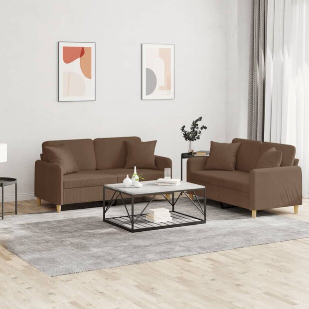 2-delige Loungeset met kussens stof bruin 1