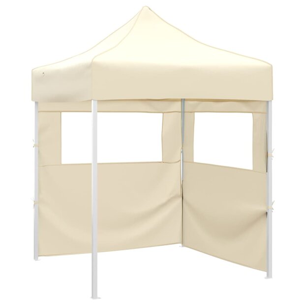 Partytent met 2 zijwanden inklapbaar 2x2 m staal cr&egrave;me 1