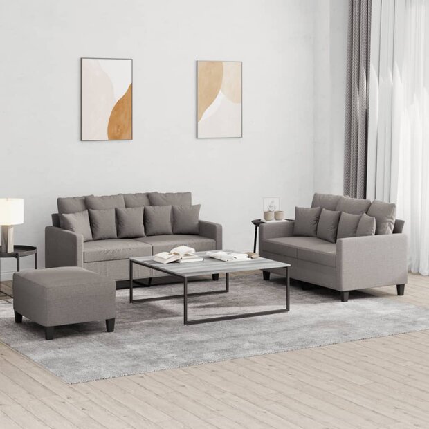 3-delige Loungeset met kussens stof taupe 1