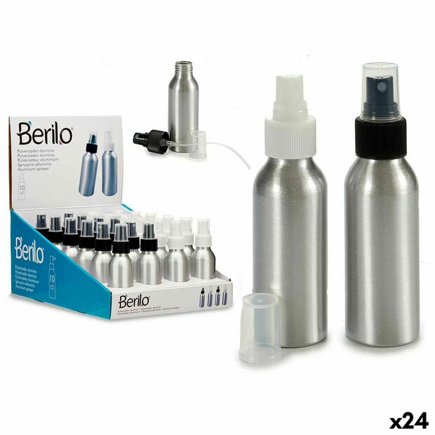 Verstuiverfles Berilo CH9979-2 Wit Zwart Transparant Zilverkleurig Aluminium Polypropyleen 100 ml (24 Stuks) 1