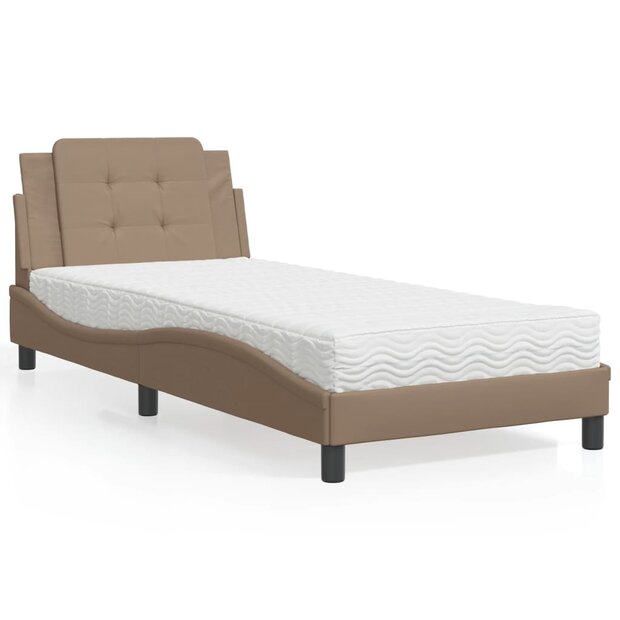 Bed met matras kunstleer cappuccinokleurig 80x200 cm 1