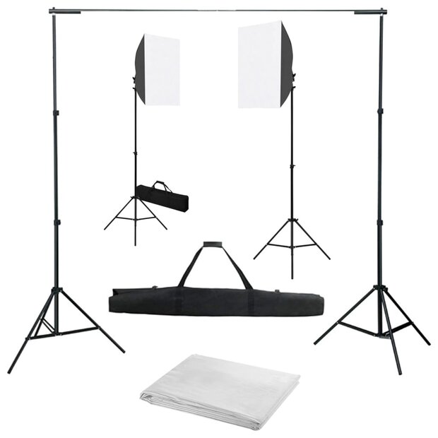 Fotostudioset met softboxlampen en achtergrond 1