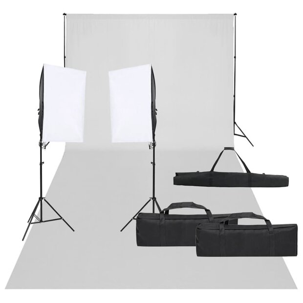 Fotostudioset met verlichtingsset en achtergrond 1