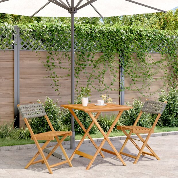 3-delige Bistroset poly rattan en massief hout grijs 1