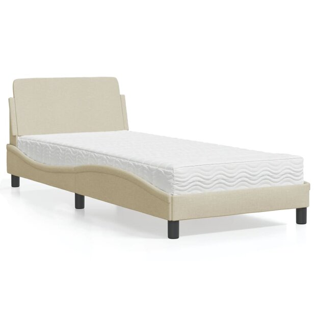Bed met matras stof cr&egrave;mekleurig 90x190 cm 1