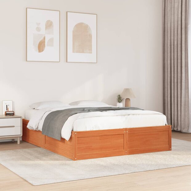 Bed met matras massief grenenhout wasbruin 140x190 cm 1