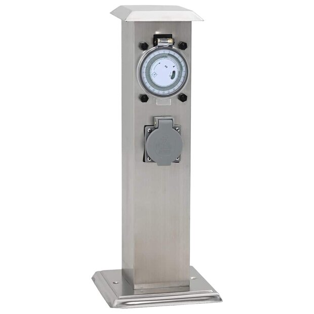 Buitenstopcontact op zuil met tijdschakelaar (roestvrij staal) 1