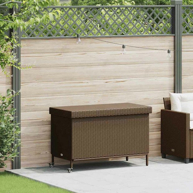 Tuinbox met wielen 110x55x73 cm poly rattan bruin 1