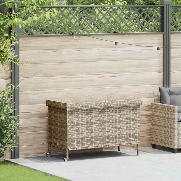Tuinbox met wielen 110x55x73 cm poly rattan grijs 1