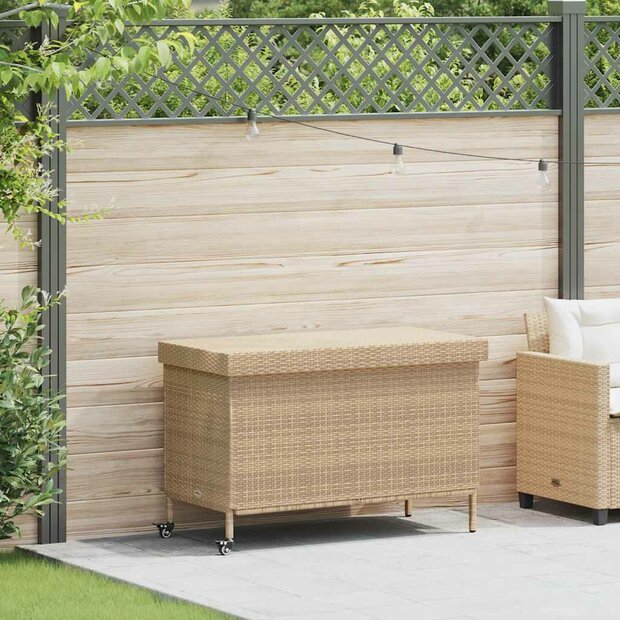 Tuinbox met wielen 110x55x73 cm poly rattan gemengd beige 1
