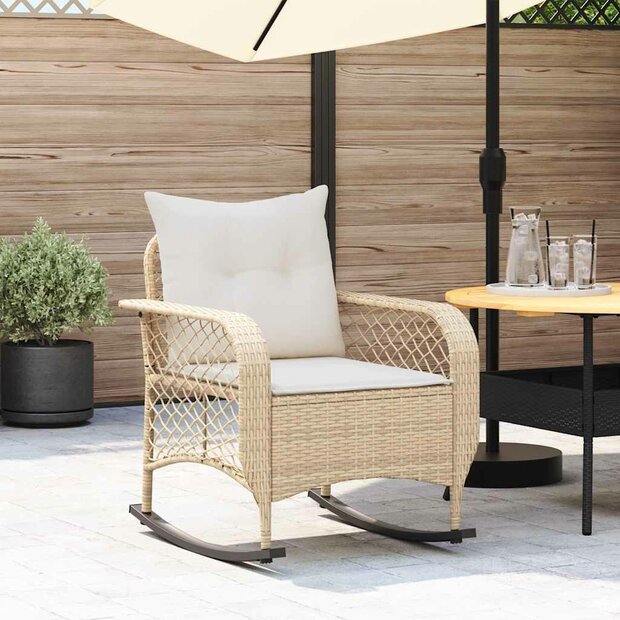 Tuinschommelstoel met kussens poly rattan beige 1