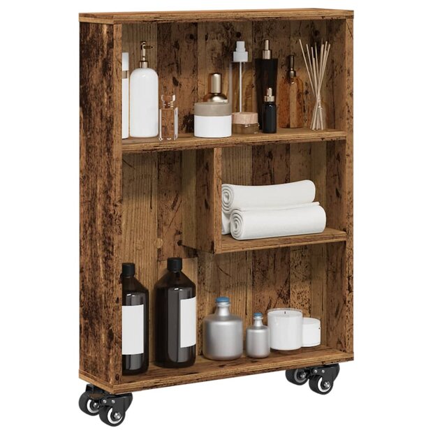 Opbergtrolley smal 48x13x68 cm bewerkt hout oud houtkleurig 1