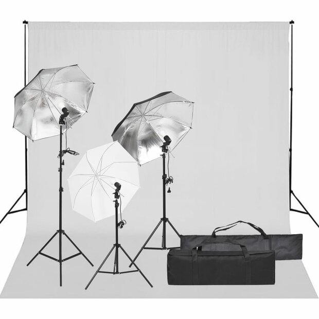 Fotostudioset met verlichtingsset en achtergrond 1