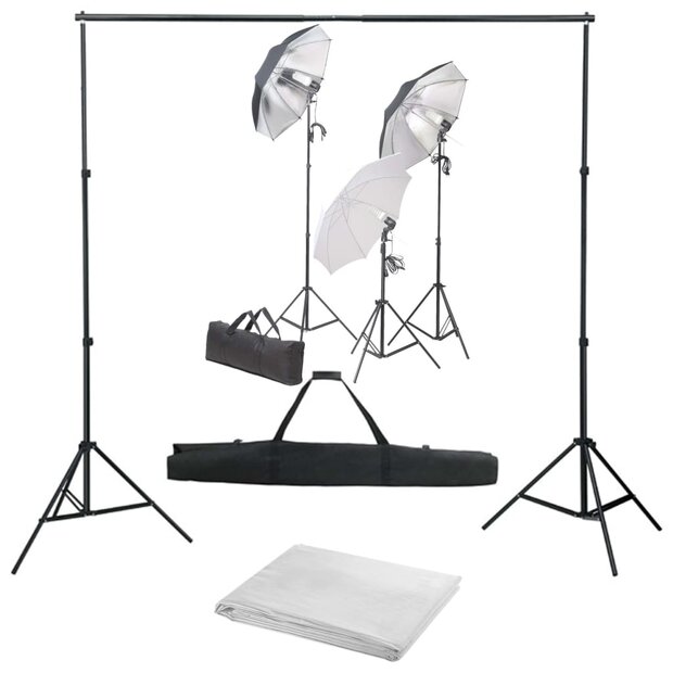 Fotostudioset met verlichtingsset en achtergrond 1