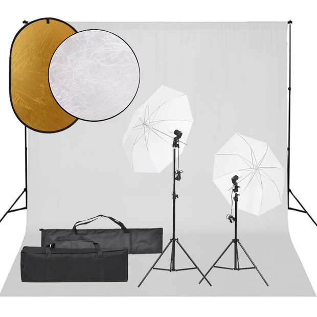 Fotostudioset met verlichtingsset, achtergrond en reflector 1