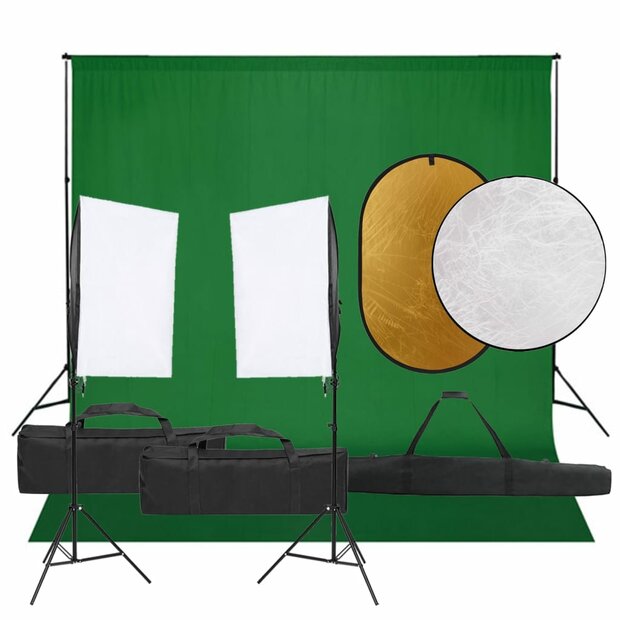 Fotostudioset met verlichtingsset, achtergrond en reflector 1