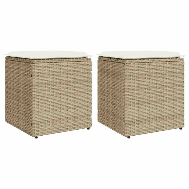 Tuinkrukken met kussens 2 st 40x40x43 cm poly rattan beige 1