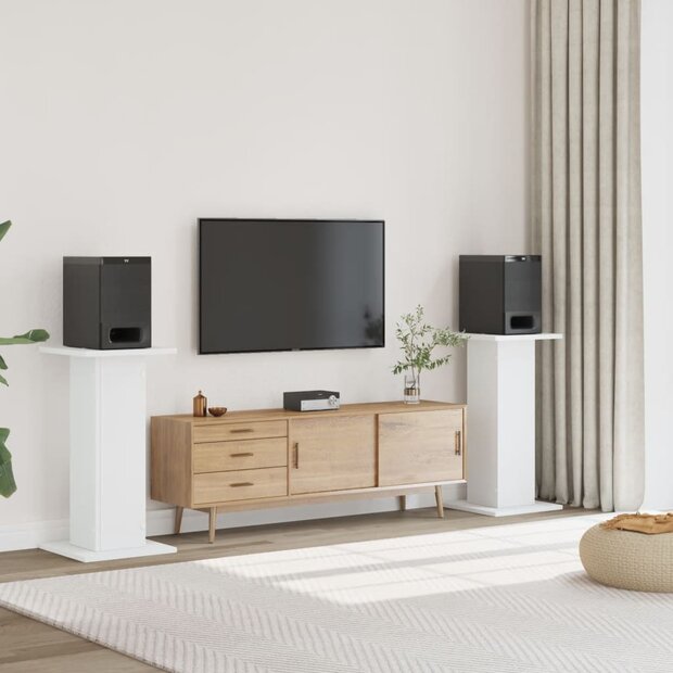 Speakerstandaards 2 st 30x30x80 cm bewerkt hout wit 1