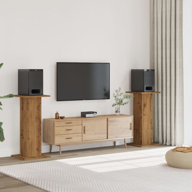 Speakerstandaards 2 st 30x30x95 cm hout artisanaal eikenkleurig 1