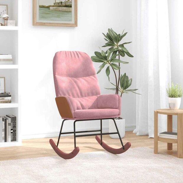 Schommelstoel fluweel roze 1