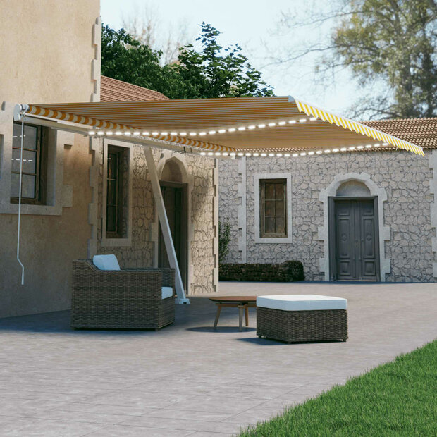 Luifel automatisch met LED en windsensor 600x300 cm geel en wit 1